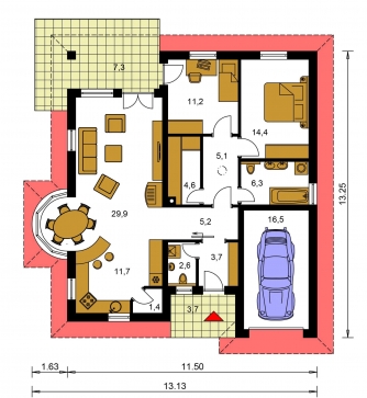 Spiegelverkehrter Entwurf | Grundriss des Erdgeschosses - BUNGALOW 18